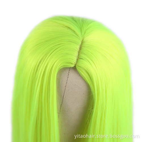 Fluorescent Green Long Straight Synthetic  Wigs Light Green Wig Middle Part good omens cosplay  Wigs for Women